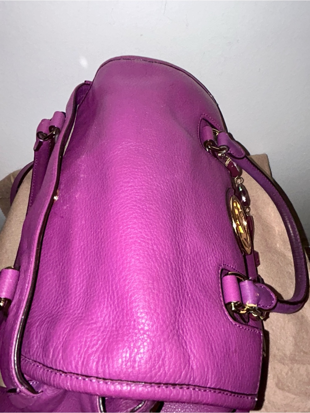 Michael Kors -Large Vibrant Purple Pebbled Leather Margo Satchel- EUC - Picture 9 of 12